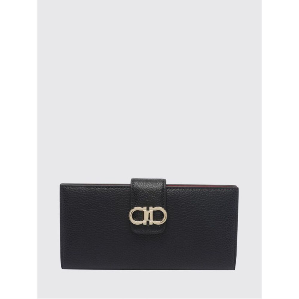 Ferragamo Women Grained Calfskin Leather Wallet Ferragamo With Gancini Logo